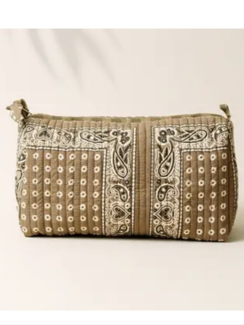 NWT Quilted Bandana Scarf Paisley Cosmetic Bag in Olive